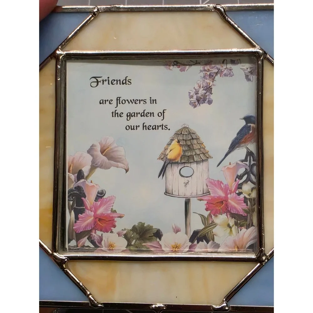 Vintage Stained Glass Jewelry Box Friends Sentiment Slag Glass Mirrored 48100